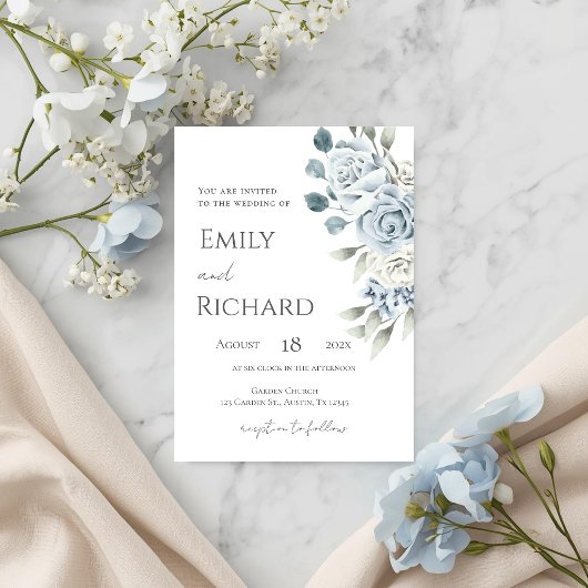 Blue Floral Wedding  Kaart