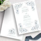 Blue  Floral Wedding Kaart