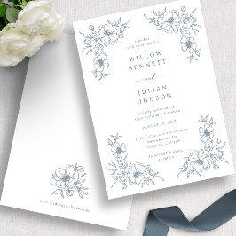 Blue  Floral Wedding Kaart