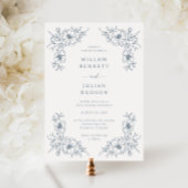Blue  Floral Wedding Kaart