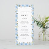 Blue Floral Wedding Menu Kaarten (Staand voorkant)