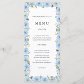 Blue Floral Wedding Menu Kaarten (Voorkant)