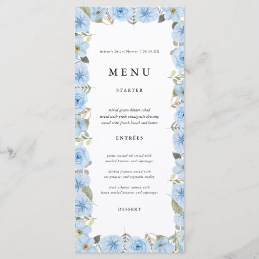Blue Floral Wedding Menu Kaarten (Voorkant)