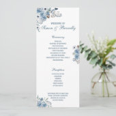 Blue Floral Wedding Programme Programmakaart (Staand voorkant)