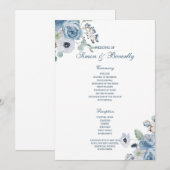 Blue Floral Wedding Programme Programmakaart (Voorkant / Achterkant)
