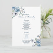 Blue Floral Wedding Programme Programmakaart (Staand voorkant)