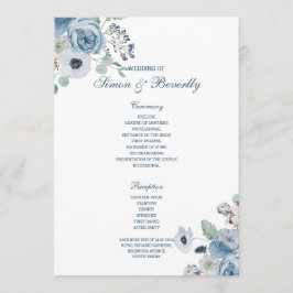Blue Floral Wedding Programme Programmakaart