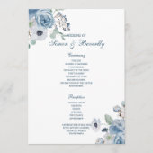 Blue Floral Wedding Programme Programmakaart (Voorkant)