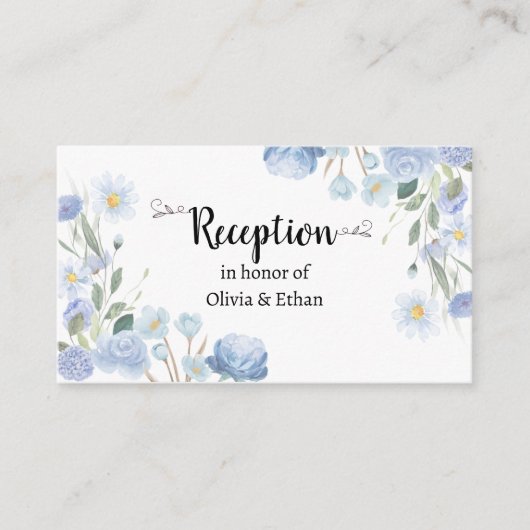 Blue Floral Wedding Reception Card Informatiekaartje (Voorkant)