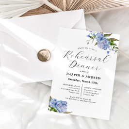 Blue Floral Wedding Rehearsal Dinner Invitation Kaart