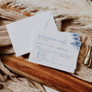 Blue Floral Wedding Reply Kaart met Maaltijdkeuze