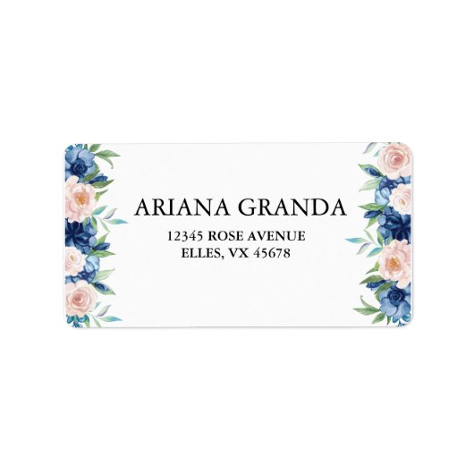 Blue Floral Wedding Retour Adres Label (Voorkant)