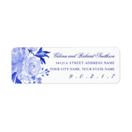 Blue Floral Wedding Return-adres Etiket