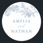 Blue  Floral Wedding Ronde Sticker<br><div class="desc">Collectie afstemmen in de kleine Bayleigh Store.</div>