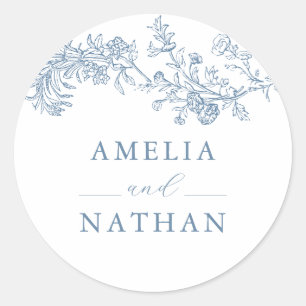 Blue Floral Wedding Ronde Sticker