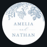 Blue  Floral Wedding Ronde Sticker<br><div class="desc">Collectie afstemmen in de kleine Bayleigh Store.</div>