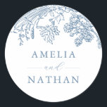 Blue  Floral Wedding Ronde Sticker<br><div class="desc">Collectie afstemmen in de kleine Bayleigh Store.</div>