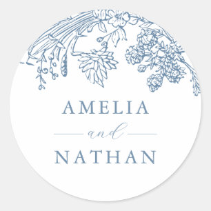 Blue Floral Wedding Ronde Sticker