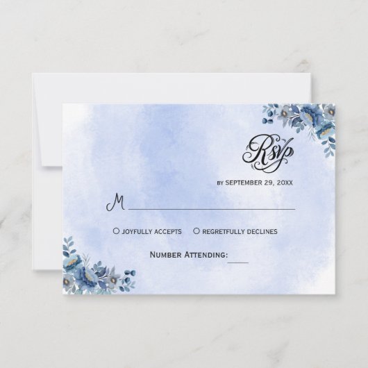Blue Floral Wedding RSVP Cards (Voorkant)