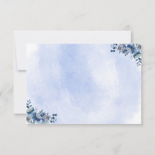 Blue Floral Wedding RSVP Cards Kaartje (Achterkant)