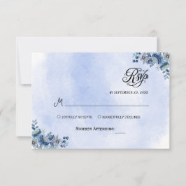 Blue Floral Wedding RSVP Cards Kaartje