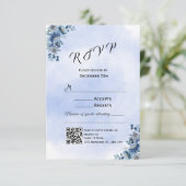 Blue Floral Wedding RSVP Cards Kaartje (Staand voorkant)