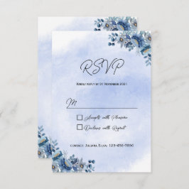 Blue Floral Wedding RSVP Kaarten