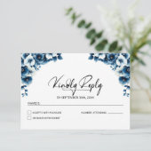 Blue Floral Wedding RSVP Kaartje (Staand voorkant)