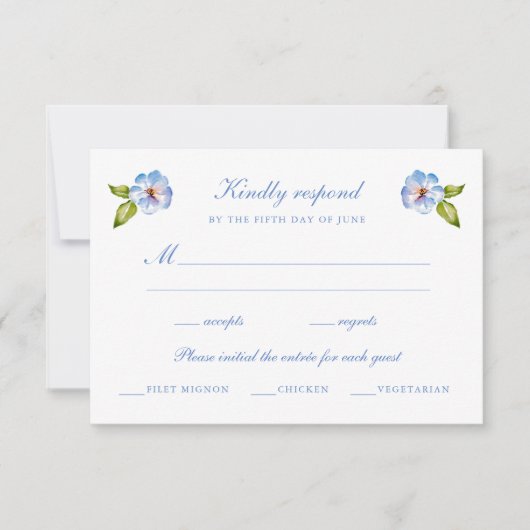 Blue Floral Wedding  RSVP Kaartje (Voorkant)