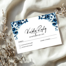 Blue Floral Wedding RSVP Kaartje