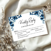 Blue Floral Wedding RSVP Kaartje