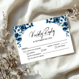 Blue Floral Wedding RSVP Kaartje