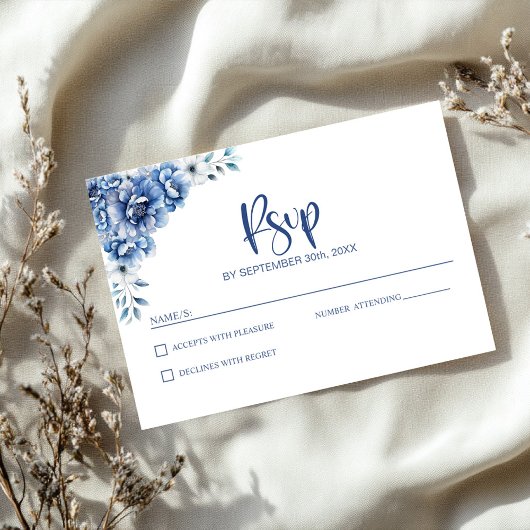 Blue Floral Wedding RSVP Kaartje