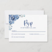 Blue Floral Wedding RSVP Kaartje (Voorkant)