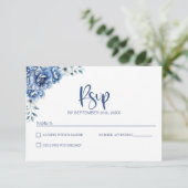 Blue Floral Wedding RSVP Kaartje (Staand voorkant)