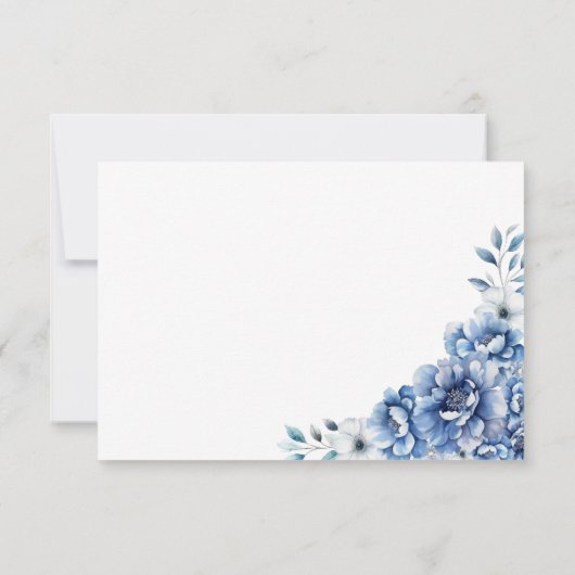 Blue Floral Wedding RSVP Kaartje (Achterkant)