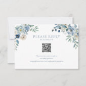 Blue Floral Wedding RSVP QR Code Enclosure Kaart (Voorkant)