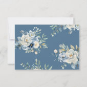 Blue Floral Wedding RSVP QR Code Enclosure Kaart (Achterkant)