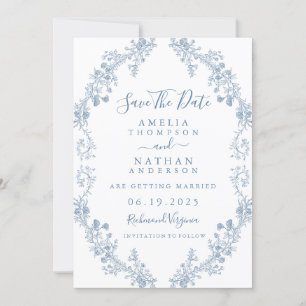 Blue  Floral Wedding Save the Date