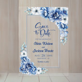 Blue Floral Wedding Save the Date Acryl Uitnodigingen