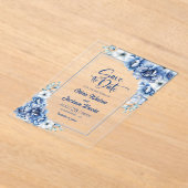 Blue Floral Wedding Save the Date Acryl Uitnodigingen (Laagn)