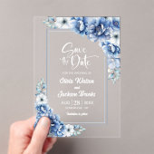Blue Floral Wedding Save the Date Acryl Uitnodigingen (Insitu (Draagbaar))