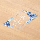 Blue Floral Wedding Save the Date Acryl Uitnodigingen (Laagn)
