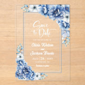 Blue Floral Wedding Save the Date Acryl Uitnodigingen (Voorkant)
