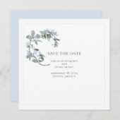 Blue Floral Wedding Save the Date Card (Voorkant / Achterkant)