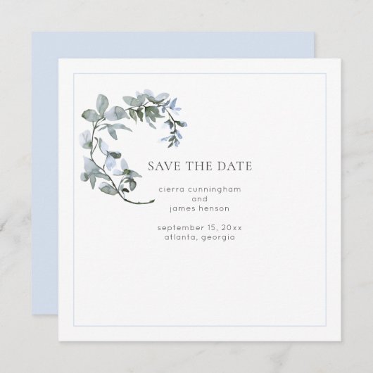 Blue Floral Wedding Save the Date Card (Voorkant / Achterkant)