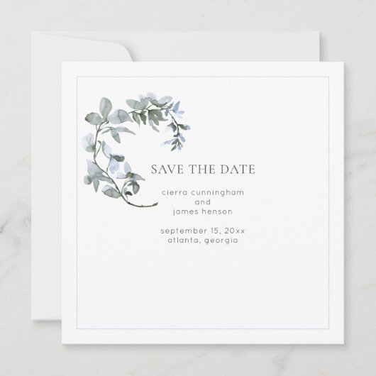 Blue Floral Wedding Save the Date Card (Voorkant)