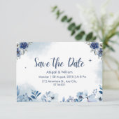 Blue Floral Wedding Save The Date Invitation Cards (Staand voorkant)