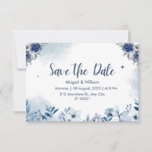 Blue Floral Wedding Save The Date Invitation Cards