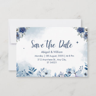 Blue Floral Wedding Save The Date Invitation Cards